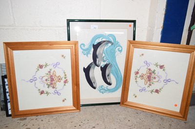 Lot 262 - A needlework picture of dolphins together with...