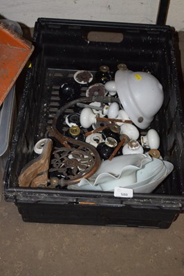 Lot 588 - A box of various door handles, vintage light...