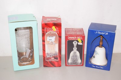 Lot 550 - Mixed Lot: Decanter, two bells and a glass vase