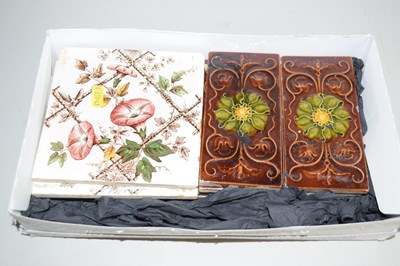 Lot 565 - A set of five Victorian floral pattern tiles...