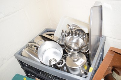 Lot 576 - Box of various steel kitchen wares