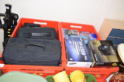 Lot 703 - Two boxes of various camera cases and various...