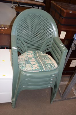 Lot 802 - Four green garden chairs