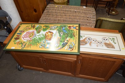 Lot 818 - A needlework picture of barn owls together...