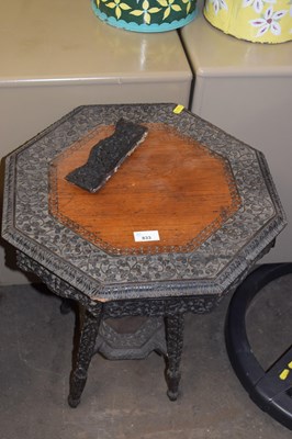 Lot 833 - A small Indian hardwood octagonal top lamp...