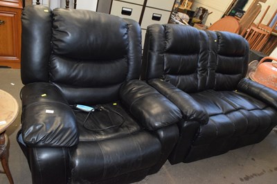 Lot 859 - A black leather recliner sofa and matching...