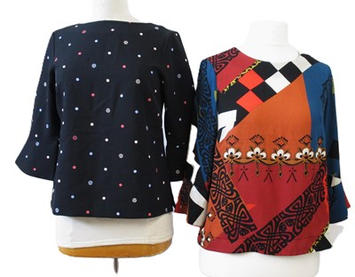 Lot 115 - Biba: a black printed 3/4 sleeve top, size 10;...