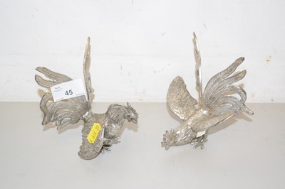 Lot 45 - A pair of silver plated fighting cocks