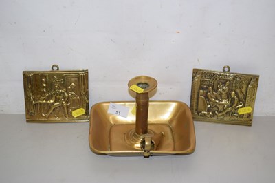 Lot 51 - A pair of small brass wall plaques and a brass...