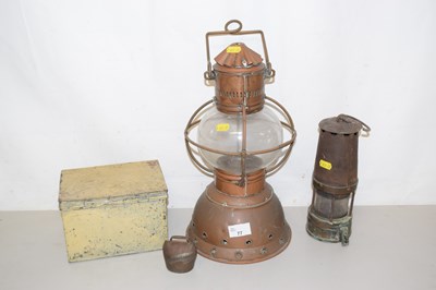 Lot 77 - A vintage copper lantern together with a...