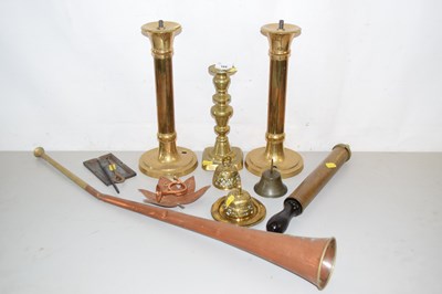 Lot 184 - Brass table lamp bases, brass bells and other...