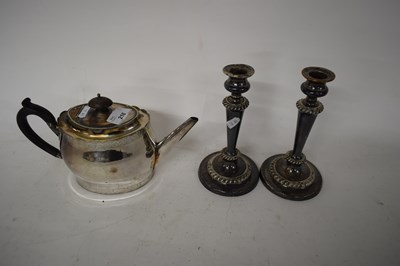 Lot 216 - 19TH CENTURY SILVER PLATE ON COPPER TEA POT...