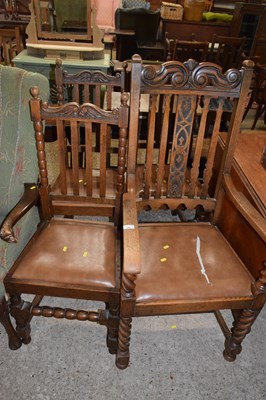 Lot 346 - Set of four early 20th Century oak armchairs