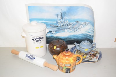 Lot 518 - Mixed Lot: Rolling pin and flower jar plus...
