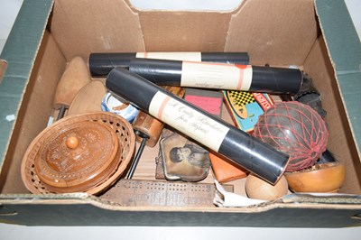 Lot 537 - Box of mixed items to include cribbage board,...