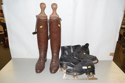 Lot 572 - Pair of vintage brown leather riding boots and...