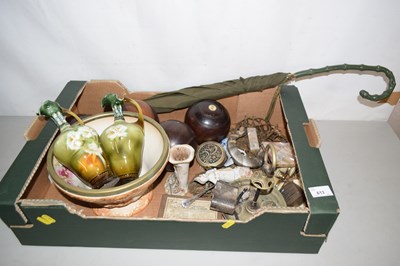 Lot 613 - Box of lawn bowls, pair of floral jugs and...