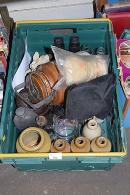 Lot 662 - Box of assorted bottles, anti gas ointment jar...