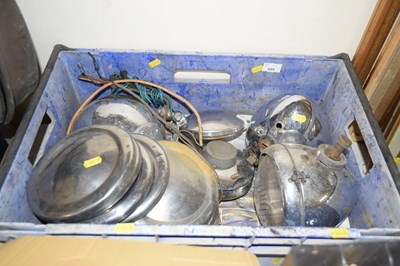 Lot 699 - A box of vintage head lamps, hub caps etc