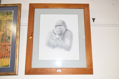 Lot 740 - A monochrome print of a gorilla, titled Baby Love