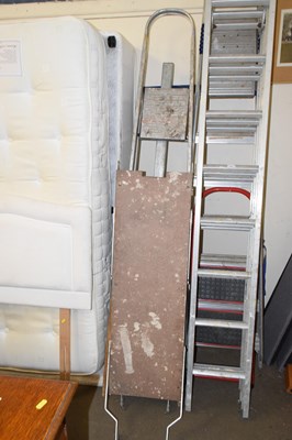Lot 757 - A folding wooden stepladder, folding aluminium...