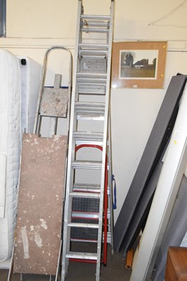 Lot 758 - A large aluminium stepladder and a three...