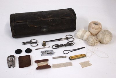 Lot 268 - A needlework box and contents, the leather and...