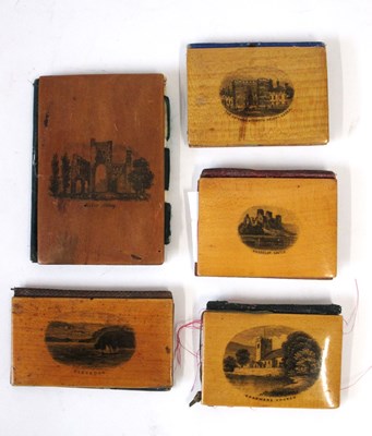 Lot 270 - Five Mauchline ware needle cases, (5)