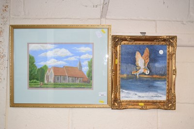 Lot 915 - An oil on board study of a barn owl together...