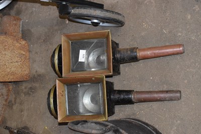 Lot 929 - Pair of brass mounted carriage lamps
