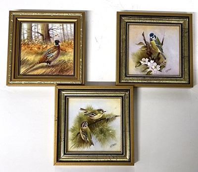 Lot 306 - 3 Porcelain Tiles Painted w. Birds Signed N Creed