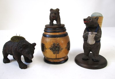 Lot 249 - Three Black Forest style bear needlework...