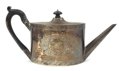 Lot 36 - A George III silver teapot of oval form, the...