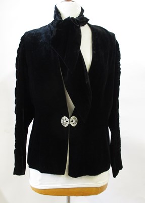 Lot 19 - A c.1940's black velvet jacket, with diamante...