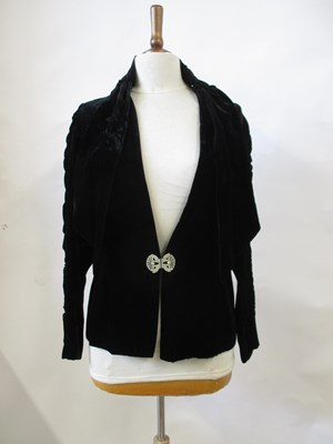 Lot 19 - A c.1940's black velvet jacket, with diamante...