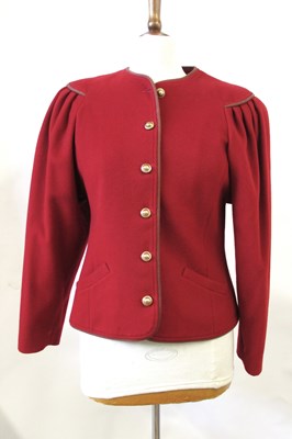 Lot 126 - A red wool/cashmere blend jacket by Cache D'Or,...