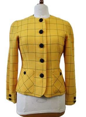 Lot 123 - Caroline Charles: a yellow and black check...