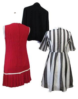 Lot 35 - A 1960's red shift dress with pleated hemline;...