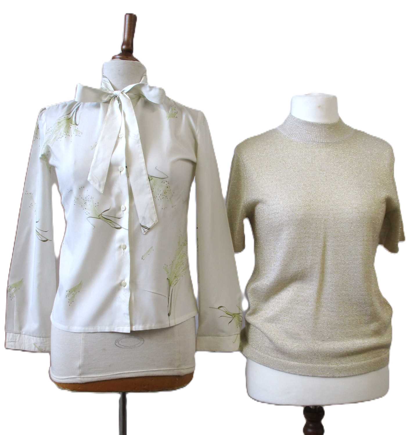 Lot 90 - A cream printed pussy bow blouse by Pastella...