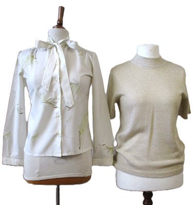 Lot 90 - A cream printed pussy bow blouse by Pastella...