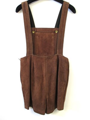 Lot 49 - A pair of brown suede hot pant dungaree's,...