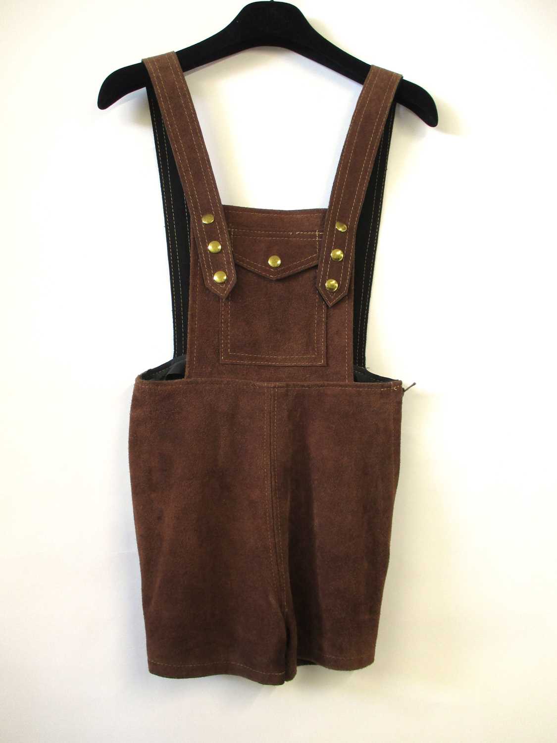 Lot 49 - A pair of brown suede hot pant dungaree's,...