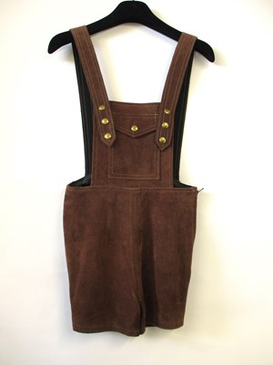 Lot 49 - A pair of brown suede hot pant dungaree's,...