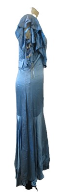 Lot 10 - A 1930's blue satin dress, with rounded...