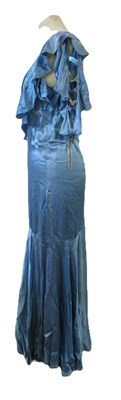 Lot 10 - A 1930's blue satin dress, with rounded...
