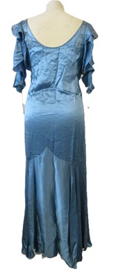 Lot 10 - A 1930's blue satin dress, with rounded...