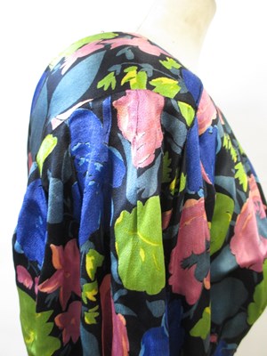 Lot 12 - A 1930's floral satin dress, with rounded...
