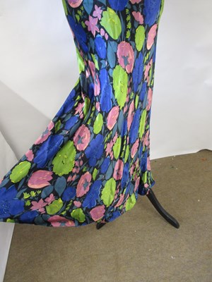 Lot 12 - A 1930's floral satin dress, with rounded...