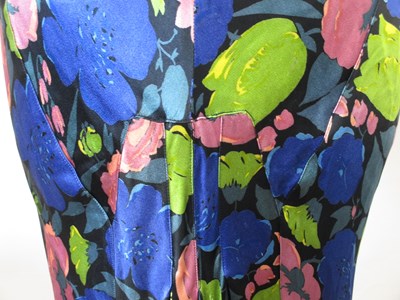 Lot 12 - A 1930's floral satin dress, with rounded...