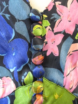Lot 12 - A 1930's floral satin dress, with rounded...